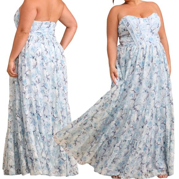 Lulu's Dresses & Skirts - Lulus NWT Special Moment Light Blue Floral Strapless Bustier Maxi Dress Sz 2X